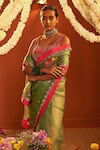 Buy_Siddhartha Bansal_Green Saree Pure Crepe Embroidered Cutdana Silk Organza With Blouse _Online_at_Aza_Fashions
