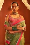 Shop_Siddhartha Bansal_Green Saree Pure Crepe Embroidered Cutdana Silk Organza With Blouse _Online_at_Aza_Fashions