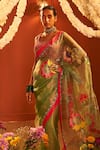 Siddhartha Bansal_Green Saree Pure Crepe Embroidered Cutdana Silk Organza With Blouse _at_Aza_Fashions