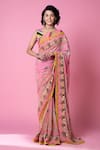 Buy_Siddhartha Bansal_Pink Pure Crepe Embroidered Sequin Printed Hand Saree With Blouse _Online_at_Aza_Fashions