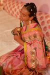 Siddhartha Bansal_Pink Pure Crepe Embroidered Sequin Printed Hand Saree With Blouse _at_Aza_Fashions