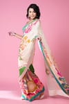 Siddhartha Bansal_Ivory Saree Pure Crepe Embroidered Crystal Paisley With Blouse _at_Aza_Fashions