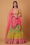 Buy_Siddhartha Bansal_Green Blouse Dupion Embroidery Sequins Vintage Floral Lehenga Set _at_Aza_Fashions