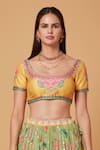 Buy_Siddhartha Bansal_Green Blouse Dupion Embroidery Sequins Vintage Floral Lehenga Set _Online_at_Aza_Fashions