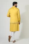 Shop_Chatenya Mittal_Yellow Cotton Silk Embroidery Mirror Border Bundi And Kurta Set _at_Aza_Fashions