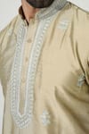 Chatenya Mittal_Gold Cotton Silk Embroidery Aari Kurta Set _at_Aza_Fashions