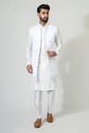 Buy_Chatenya Mittal_Off White Linen Cotton Embroidery Mirror Work Bundi And Kurta Set _at_Aza_Fashions