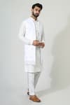 Chatenya Mittal_Off White Linen Cotton Embroidery Mirror Work Bundi And Kurta Set _Online_at_Aza_Fashions