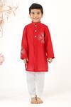 Buy_LA Dee DA_Red Silk, Cotton Pearls, Zari And Embroidered Kurta Set _at_Aza_Fashions