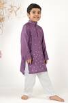 Buy_LA Dee DA_Purple Silk Embroidery, Sequins Leather Kurta Set _at_Aza_Fashions
