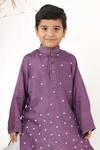 LA Dee DA_Purple Silk Embroidery, Sequins Leather Kurta Set _Online_at_Aza_Fashions