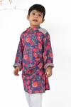 LA Dee DA_Purple Muslin, Cotton Embroidery, Zari Floral Pomegranate Print Kurta Set _Online_at_Aza_Fashions