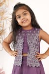 Shop_LA Dee DA_Purple Silk, Organza, Cotton Cut Work, Pearls, Floral Jacket Top And Lehenga Set _at_Aza_Fashions