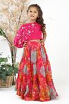Buy_LA Dee DA_Pink Silk, Cotton, Organza Sequins, Printed Tiered Lehenga And Draped Top Set _at_Aza_Fashions
