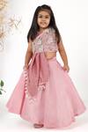 Buy_LA Dee DA_Pink Silk, Organza, Cotton Pearls, Applique, Zari Top And Flared Lehenga Set _at_Aza_Fashions