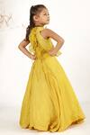 Shop_LA Dee DA_Yellow Silk, Organza, Cotton Zari, Beads Embroidered Peplum Top And Lehenga Set _at_Aza_Fashions