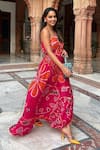 Buy_Saaksha & Kinni_Pink 100% Silk Print Marigold Bandhani Asymmetric One Shoulder Kaftan _Online_at_Aza_Fashions