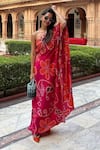 Shop_Saaksha & Kinni_Pink 100% Silk Print Marigold Bandhani Asymmetric One Shoulder Kaftan _Online_at_Aza_Fashions