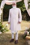 Buy_SHASHA GABA_Ivory Silk Pearls, Sequins, Stones Raw Embroidered Sherwani _at_Aza_Fashions