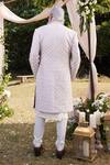 Shop_SHASHA GABA_Ivory Silk Pearls, Sequins, Stones Raw Embroidered Sherwani _at_Aza_Fashions