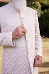 SHASHA GABA_Ivory Silk Pearls, Sequins, Stones Raw Embroidered Sherwani _Online_at_Aza_Fashions