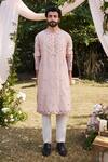 Buy_SHASHA GABA_Pink Chanderi Pearls, Sequins, Stones Geometric Embroidered Straight Kurta _at_Aza_Fashions