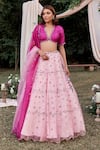 Buy_SHASHA GABA_Wine Chamundi Silk Embroidered Stone V Neck Floral Lehenga Set _at_Aza_Fashions