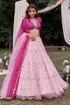 Shop_SHASHA GABA_Wine Chamundi Silk Embroidered Stone V Neck Floral Lehenga Set _at_Aza_Fashions