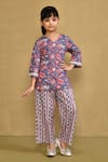 Buy_Samyukta Singhania_Blue Cotton Printed Bloom Top And Pant Set _at_Aza_Fashions