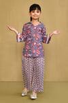 Samyukta Singhania_Blue Cotton Printed Bloom Top And Pant Set _Online_at_Aza_Fashions