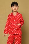 Samyukta Singhania_Red Cotton Printed X-mas Reindeer Xmas Night Suit Set _Online_at_Aza_Fashions