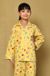 Samyukta Singhania_Yellow Cotton Printed Cupcakes And Unicorn Night Suit Set _Online_at_Aza_Fashions