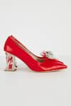 THE NICHE LABEL_Red Bow And Stone Embellished Derby Date Heels _Online_at_Aza_Fashions