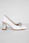 THE NICHE LABEL_White Bow And Stone Embellished Eva Block Heels_Online_at_Aza_Fashions