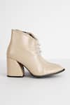 THE NICHE LABEL_Beige Stone Embellished And Textured Glitterati Ankle Boots_at_Aza_Fashions