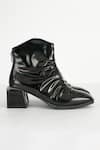 THE NICHE LABEL_Black Ruched Pattern Malala Ankle Boots _at_Aza_Fashions