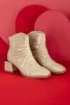 Buy_THE NICHE LABEL_Cream Ruched Pattern Malala Ankle Boots _at_Aza_Fashions