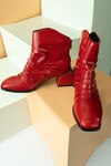 Buy_THE NICHE LABEL_Red Ruched Pattern Malala Solid Ankle Boots_at_Aza_Fashions