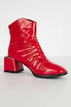 Buy_THE NICHE LABEL_Red Ruched Pattern Malala Solid Ankle Boots_Online_at_Aza_Fashions