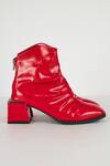 Shop_THE NICHE LABEL_Red Ruched Pattern Malala Solid Ankle Boots_Online_at_Aza_Fashions