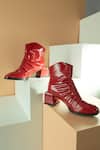 THE NICHE LABEL_Red Ruched Pattern Malala Solid Ankle Boots_at_Aza_Fashions
