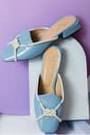 Shop_THE NICHE LABEL_Blue Stone Embellished Maya Cord Mules _at_Aza_Fashions