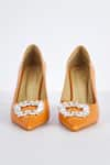 Shop_THE NICHE LABEL_Orange Stone Embellished Rosa Brooch Pumps _at_Aza_Fashions