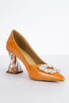 THE NICHE LABEL_Orange Stone Embellished Rosa Brooch Pumps _at_Aza_Fashions