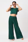 Buy_LIL DRAMA_Green Poly Knit Embellished Pearls Pleated Crop Top And Pant Co-ord Set _at_Aza_Fashions