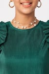 Buy_LIL DRAMA_Green Poly Knit Embellished Pearls Pleated Crop Top And Pant Co-ord Set _Online_at_Aza_Fashions