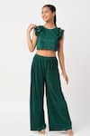 Shop_LIL DRAMA_Green Poly Knit Embellished Pearls Pleated Crop Top And Pant Co-ord Set _Online_at_Aza_Fashions