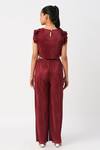Shop_LIL DRAMA_Maroon Polyester Pearls Pleated Crop Top Pant Co-ord Set _at_Aza_Fashions