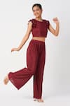 Buy_LIL DRAMA_Maroon Polyester Pearls Pleated Crop Top Pant Co-ord Set _Online_at_Aza_Fashions