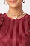 Shop_LIL DRAMA_Maroon Polyester Pearls Pleated Crop Top Pant Co-ord Set _Online_at_Aza_Fashions